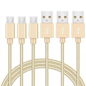 3 Pack 1m Data Transfer Charger Charging Micro USB Cable Cord for Android Phone Device Tablet Bulk Braided Gold Nylon