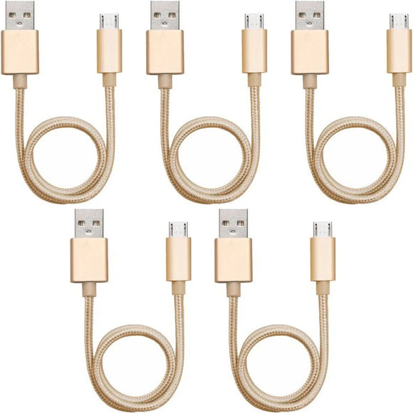 5 Pack 1m Data Transfer Charger Charging Micro USB Cable Cord for Android Phone Device Tablet Bulk Braided Gold Nylon