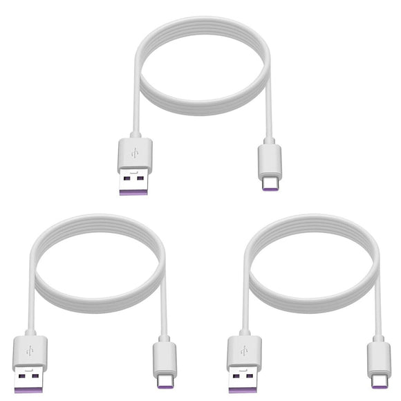 3 Pack 1m Data Transfer Charger Charging USB Type C Phone Tablet Cable Cord Bulk White TPE Plastic