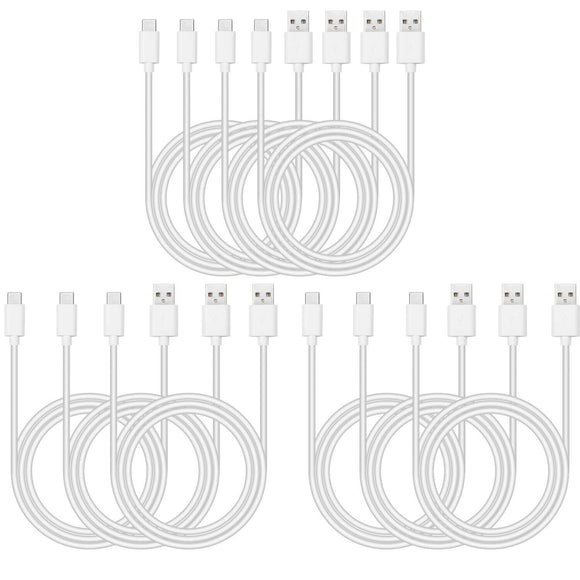 10 Pack 1m Data Sync Charger Charging USB Type C Phone Tablet Cable Cord Bulk White TPE Plastic