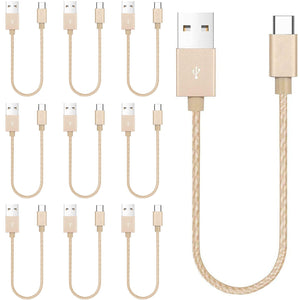 10 Pack 20cm Short Data Transfer Charger Charging USB Type C Phone Tablet Cable Cord Bulk Braided Gold Nylon