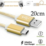 10 Pack 20cm Short Data Transfer Charger Charging USB Type C Phone Tablet Cable Cord Bulk Braided Gold Nylon