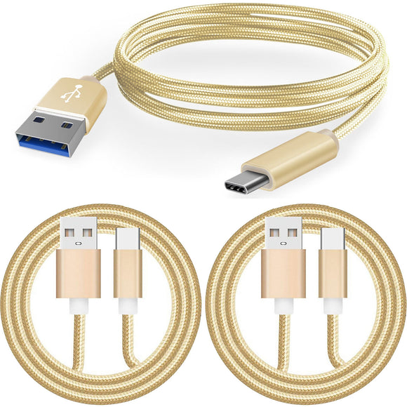 3 Pack 1m Data Transfer Charger Charging USB Type C Phone Tablet Cable Cord Bulk Braided Gold Nylon