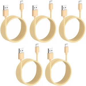 5 Pack 2m Long Data Transfer Charger Charging USB Type C Phone Tablet Cable Cord Bulk Braided Gold Nylon