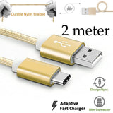 5 Pack 2m Long Data Transfer Charger Charging USB Type C Phone Tablet Cable Cord Bulk Braided Gold Nylon