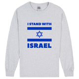 I stand with Israel Flag Star Political Long Sleeve T Shirt Sports Grey Mens Tee Top