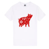 Chinese Zodiac New Year Pig Animal Silhouette Art White Mens T Shirt Tee Top
