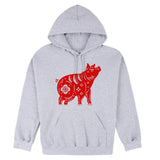 Chinese Zodiac New Year Pig Animal Art Sports Grey Hooded Sweater Mens Hoodie
