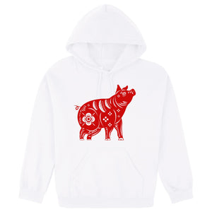 Chinese Zodiac New Year Pig Animal Silhouette White Hoodie Mens Hooded Sweater