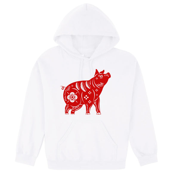 Chinese Zodiac New Year Pig Animal Silhouette White Hoodie Mens Hooded Sweater
