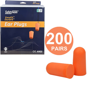 200 Pair Safetyware Disposable PU Soft Foam Ear Plugs Noise Reduction Cancelling for Work Sleeping Bulk HP-101 Easy Fit Orange