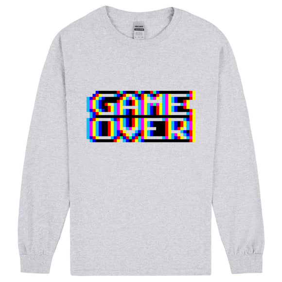 Game Over Gaming Funny Gamer Retro Mens Sports Grey Long Sleeve T Shirt Tee Top