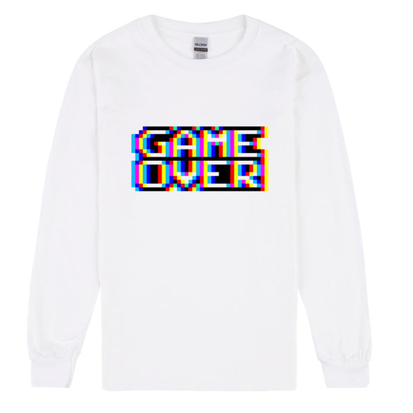 Game Over Gaming Funny Gamer Retro Mens White Long Sleeve T Shirt Tee Top