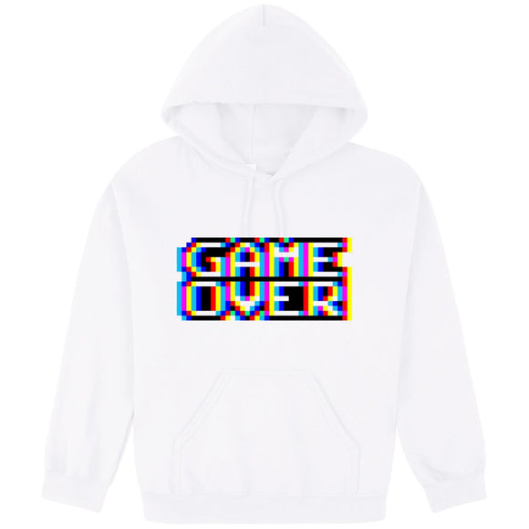 Game Over Gaming Funny Gamer Retro White Hoodie Mens Hooded Sweat Sweater