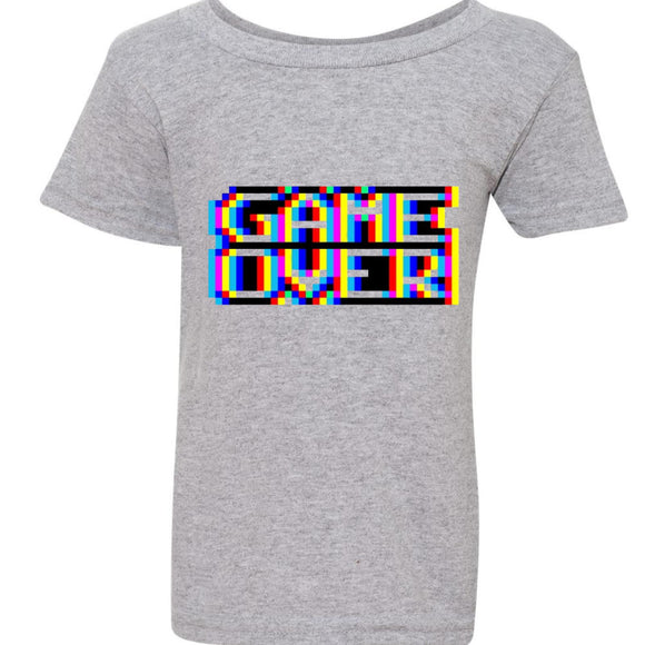 Game Over Gaming Funny Gamer Retro Sport Grey T-Shirt Tee Top Baby Kids Boy Girl