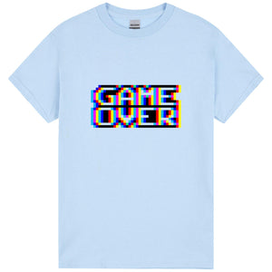 Game Over Gaming Funny Gamer Retro Light Blue Mens T Shirt Tee Top
