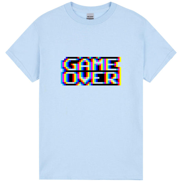 Game Over Gaming Funny Gamer Retro Light Blue Mens T Shirt Tee Top