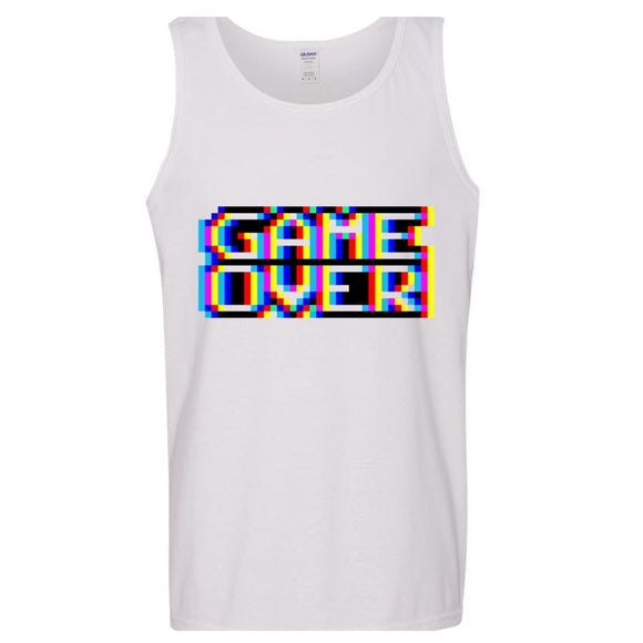 Game Over Gaming Funny Gamer Retro Mens White Tank Top Singlet T Shirt