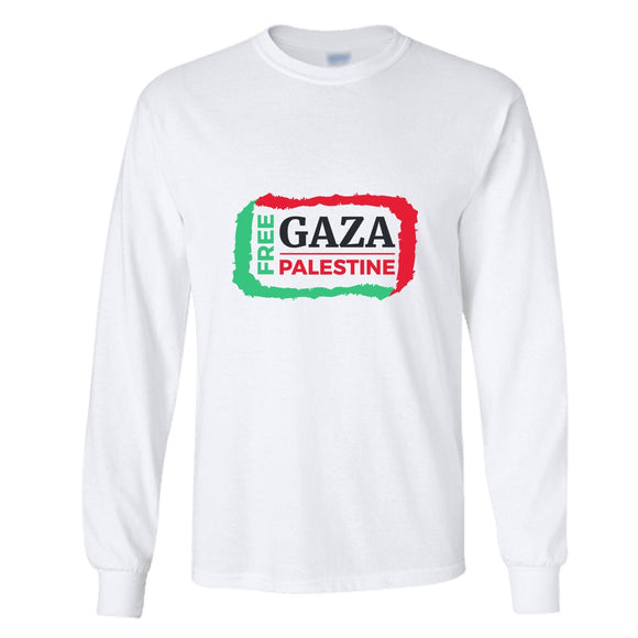 Free Gaza Palestine Political War Freedom Long Sleeve Mens T Shirt White Tee Top