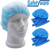 20pcs Safetyware Non-Woven Disposable Bouffant Mob Cap Hair Net Head Cover Dustproof Elastic Bulk for Hospital Food Kitchen Cleaning Laboratory Blue