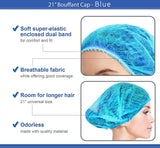 20pcs Safetyware Non-Woven Disposable Bouffant Mob Cap Hair Net Head Cover Dustproof Elastic Bulk for Hospital Food Kitchen Cleaning Laboratory Blue