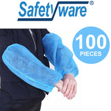 100pcs Safetyware Non-Woven Fabric Disposable Protective Arm Sleeves Protector Breathable Cover Bulk Blue for Hospital Laboratory Kitchen Saloon