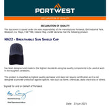 5 Pack Portwest Breathable Sun Shield Cap Reflective Safety Work Hat Neck Protection Shade Visor Navy Bulk