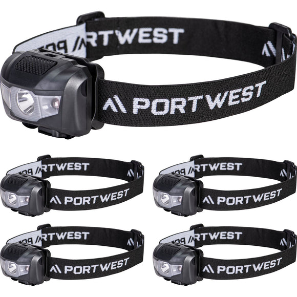 5x Portwest PA71 USB Rechargeable LED Head Torch Light Headlight Headlamp Bulk