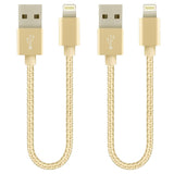 2 Pack 20cm Short Data Transfer Charger Charging USB Cable Cord for Apple iPhone iPad iPod Bulk Braided Gold Strong Nylon