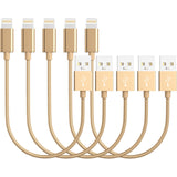 5 Pack 20cm Short Data Transfer Charger Charging USB Cable Cord for Apple iPhone iPad iPod Bulk Braided Gold Strong Nylon