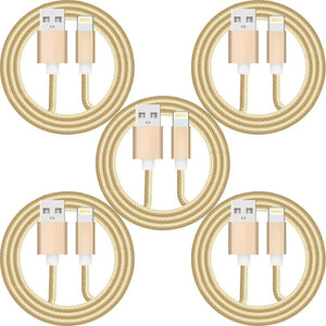5 Pack 1m Data Transfer Charger Charging USB Cable Cord for Apple iPhone iPad iPod Bulk Braided Gold Strong Nylon