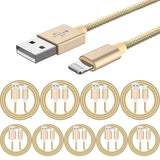 10 Pack 1m Data Transfer Charger Charging USB Cable Cord for Apple iPhone iPad iPod Bulk Braided Gold Strong Nylon