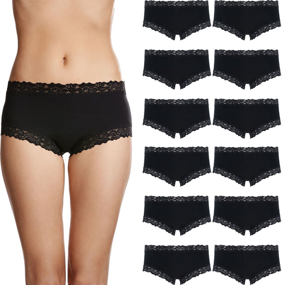 12x Jockey Parisienne Classic Boyleg Lace Womens Underwear Panties Black Bulk WWLF