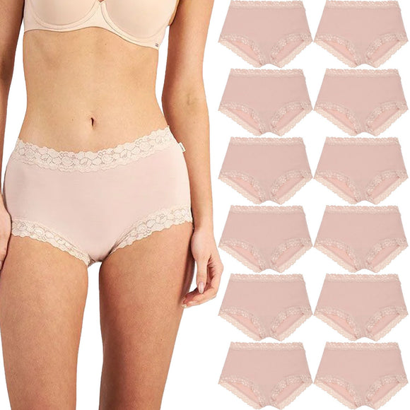 12x Jockey Parisienne Bamboo Full Briefs Lace Womens Underwear Panties Dusk Beige Bulk WRHL