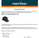 Portwest Six Panel Baseball Cap Adjustable Curve Plain Black Unisex Cotton Safety Work Hat B010