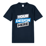 Personalised Mens Polo Custom Printed Collar T-Shirt Logo Text Printing Navy Blue Tee
