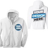 Personalised Mens Custom Printed Zip Hoodie Sweatshirt Logo Text Printing White