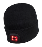 Portwest USB Rechargeable Twin LED Head Light Knitted Beanie Hat Mens Womens B028