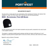 Portwest USB Rechargeable Twin LED Head Light Knitted Beanie Hat Mens Womens B028