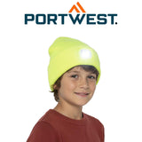 5x Portwest Junior USB Rechargeable LED Head Light Knitted Kids Beanie Hat Bulk