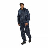3 Pack Portwest Classic PVC Coated Waterproof Rain Suit Jacket Pants Hoode Raincoat Navy Blue Bulk