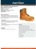 Portwest Composite Toe Leather Protective Shin Safety Side Zip Work Boots FD22 Wheat Brown