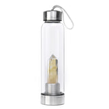 Natural Gemstone Crystal Obelisk Healing Wand Quartz + Glass Drink Water Bottle