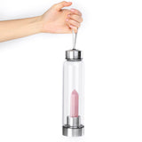 Natural Gemstone Crystal Obelisk Healing Wand Quartz + Glass Drink Water Bottle