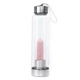 Natural Gemstone Crystal Obelisk Healing Wand Quartz + Glass Drink Water Bottle