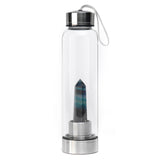 Natural Gemstone Crystal Obelisk Healing Wand Quartz + Glass Drink Water Bottle