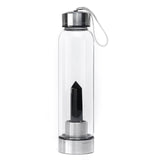 Natural Gemstone Crystal Obelisk Healing Wand Quartz + Glass Drink Water Bottle
