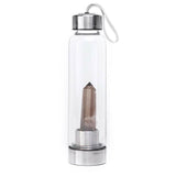 Natural Gemstone Crystal Obelisk Healing Wand Quartz + Glass Drink Water Bottle