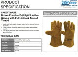 Safetyware Premium Cowhide Leather Heat Proof Welding Riggers Safety Work Gloves Brown