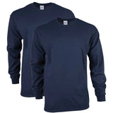 2 Pack Mens Cotton Crew Neck Long Sleeve Blank Plain Basic T-Shirt Tee Top Bulk